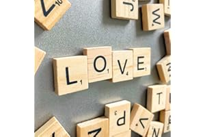 YJ PREMIUMS 52 PC Wood Magnetic Letter Tiles Magnets | Big Large Square Wooden Alphabet Letters Tile Magnet Pieces for Fridge Refrigerator Wall | Fun Learning Decorative Game Board for Adults Kids