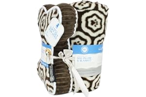 American Kennel Club 60''x50'' Pet Blanket & 10'' Pillow Set, Warm Plush Blanket for Dogs & Cats - Paw Print - Brown