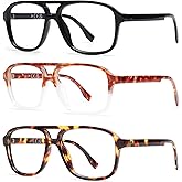 JM 3 Pack Oversized Aviator Reading Glasses for Women Men, Retro Square Blue Light Computer Readers