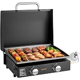 VEVOR Gas Griddle, 2 Burner Tabletop Griddle, 22 inch Portable Griddles Propane with Lid, Oil Drain Hole &amp; Oil Collection Tray, 22000BTU Camping Flat Top Grill for Outdoor Cooking, Tailgating