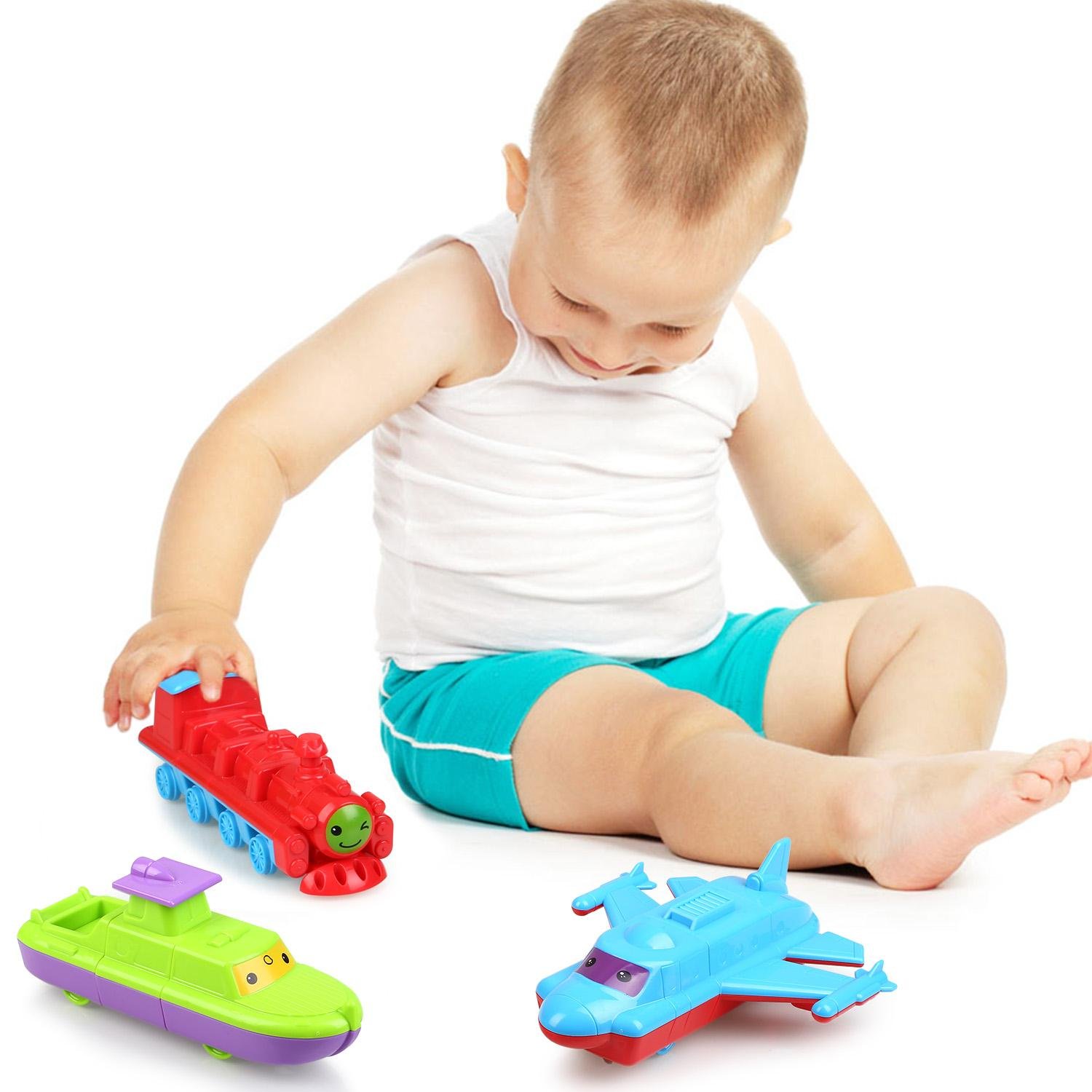 Toddler Musical Cars Toys Set Assembly Car Speedboat Train Plane Kits with Light and Music Best Gifts for Toddlers Kids by Peradix