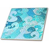 3dRose ct_266850_2 Trendy Mermaid Waves Sparkle Blue Ocean Faux Glitter Pattern Ceramic Tiles, 6