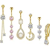 QWALIT Belly Button Rings 14G Surgical Steel Belly Rings CZ Opal Navel Piercing Jewelry for Women Girls 3/8" 10mm Silver Rose Gold
