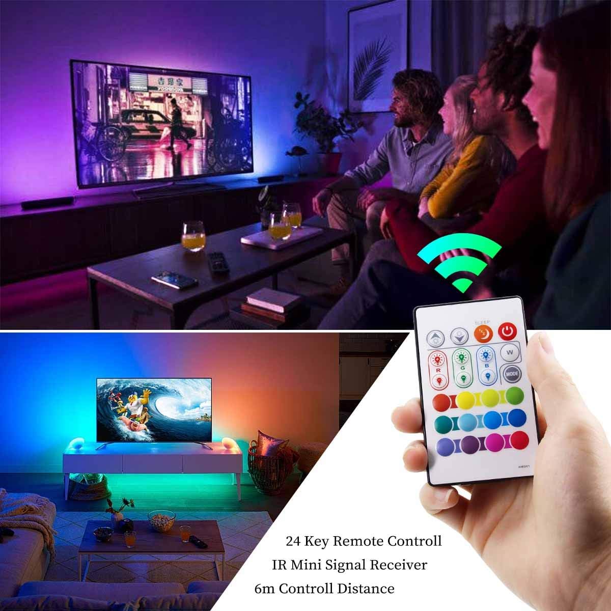 Bason LED TV Backlight, 13.09 ft/399 cm USB LED Strip RGB, DIY 4096 Colours LED Strip with 24 Button Remote Control - Image 4