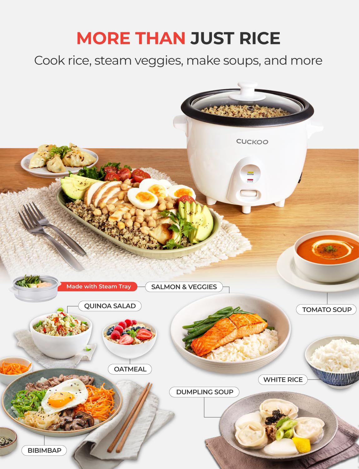 CUCKOO One Touch Rice Cooker 12-Cup Cooked, Small Rice Cooker & Warmer with Steamer Tray, Versatile Grain Cooker, Soup Maker, Auto Keep Warm, 6-Cup Uncooked, White (CR-0601C)