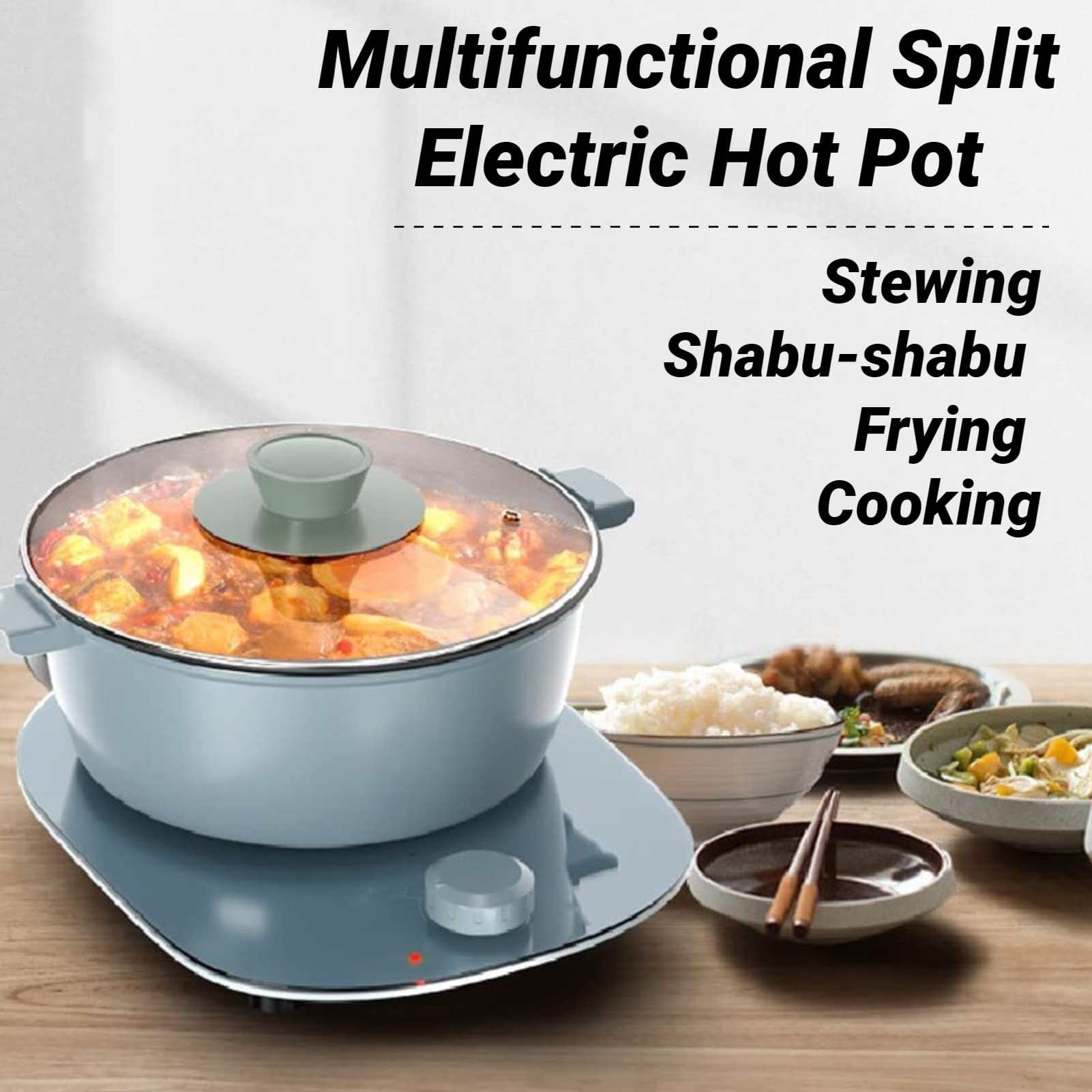 GOVNPJ Shabu Shabu Pot Electric, 3L Electric Hot Pot with Burner Split Electric Pot Non-Stick Hot Pot Electric, Kitchen Burner Stove with Shabu Hot Pot Electric Pot for Dorm,Family Cooking
