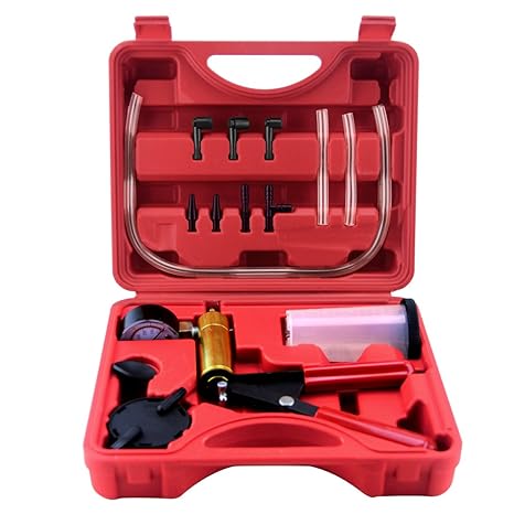 Qsicisl Tester-Set mit Hand-Vakuumpumpe, Vakuum-Messer und Bremsentlüftungspumpe, Set für Automotive mit Adapter, Gehäuse, Me