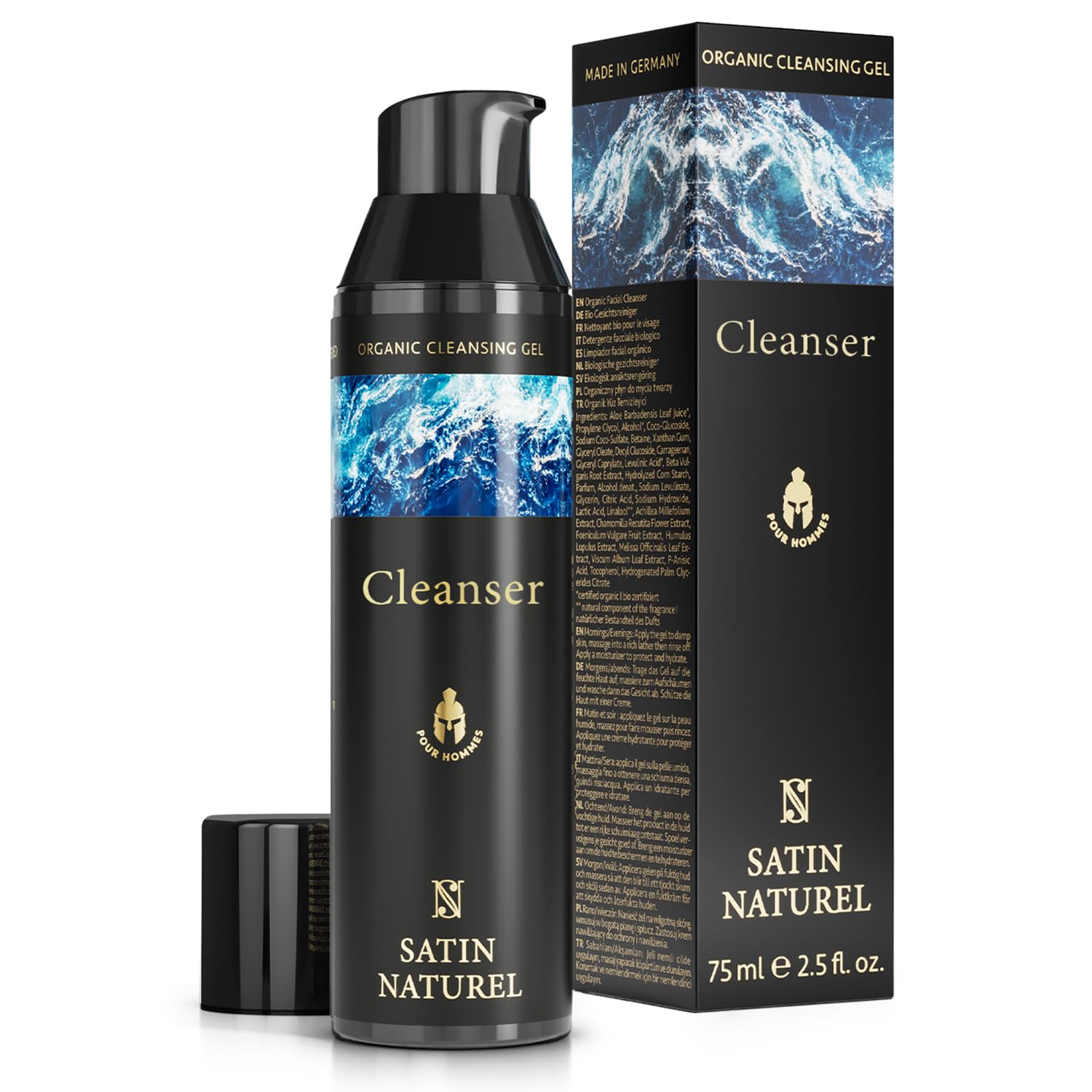 Satin Naturel Organic Face Cleanser for Men 75 ml – with Aloe Vera & Hops for Deep Cleansing – Fights Spots & Blackheads – Vegan Facial Care