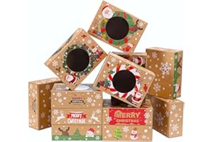Bakbarbe 15 PCS Premium Christmas Cookie Boxes for Gift Giving | Christmas Treat Boxes for Dessert Donuts Cupcake Candy Pastry | Christmas Cookie Tins | Brown Kraft Bakery Christmas Boxes