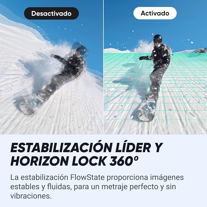 X4 Paquete de Snowboard - Cámara de acción Impermeable 8K 360, Vídeo 4K Gran Angular, Efecto Selfie Stick Invisible, Protectores de Lente Extraíbles, 135 Min Batería, Edición IA