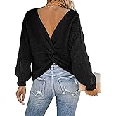 CUPSHE Womens Ribbed Knit Pullover Sweater Fall Crewneck Long Sleeve Twist Back Backless Sweater Tops