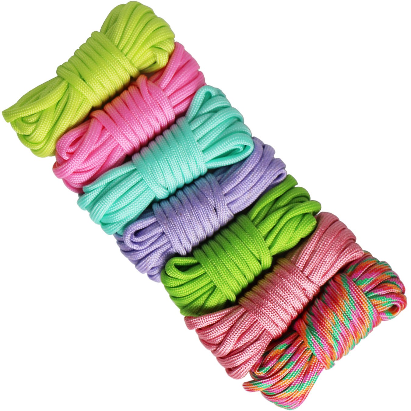 UOOOM 7 pcs Paracord Bracelet Cord Parachute Rope Outdoor Survival Safe Rope Set for DIY Hand Woven 10 Feet (Colorful x 7 pcs)