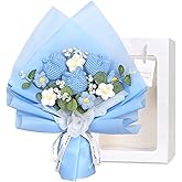 DEMIUKO Crochet Flower Bouquet, Blue Handmade Knitted Flowers Crochet Tulip Flower Knitted Floral Gift for Valentines Day Lover Anniversary Mother’s Day Wedding Birthday Graduation(Blue)