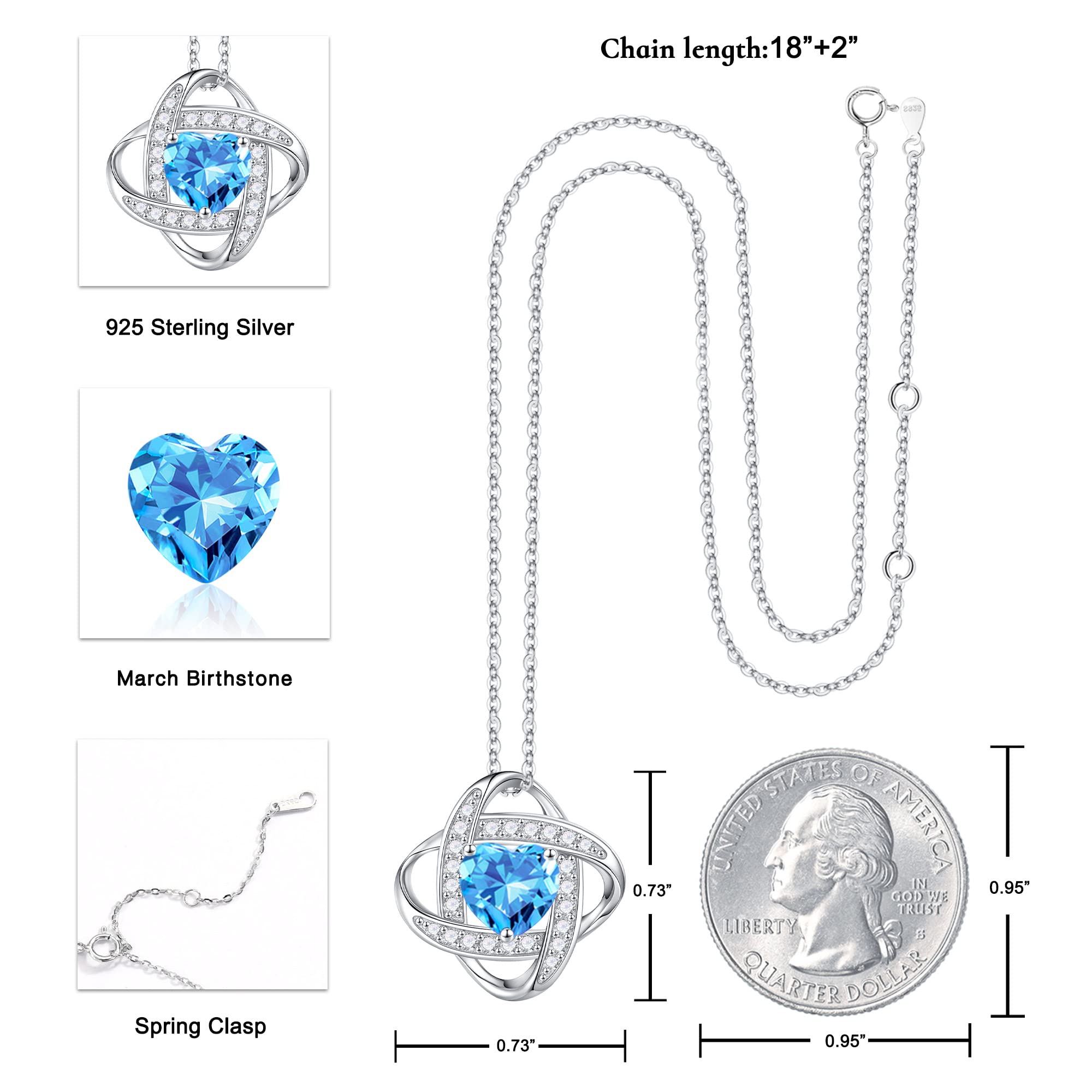 Iefil 925 Sterling Silver Love Knot Birthstone Necklace, Natural or Created Gemstone, Anniversary Birthday Gifts for Women, Jewelry Gifts for Wife Mom Girlfriend