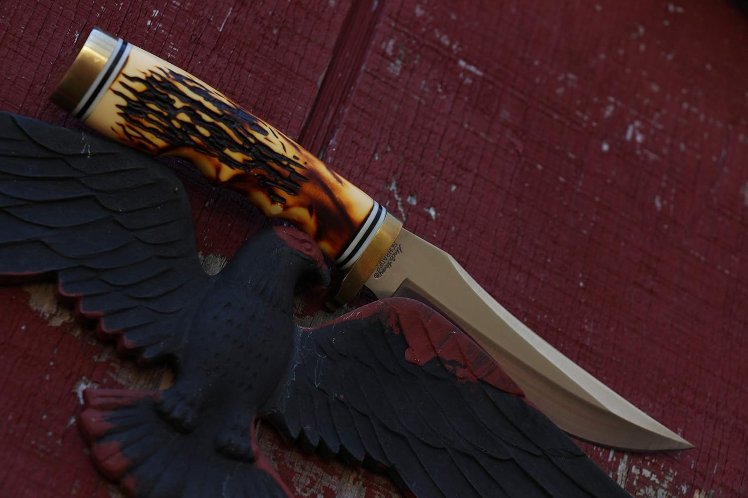 Uncle Henry 153UH Golden Spike Rat Tail Tang 9.25in S.S. Fixed Blade Knife with a 5in Blade and Staglon Handle for Outdoor Survival, Camping and Hunting: Sports & Outdoors