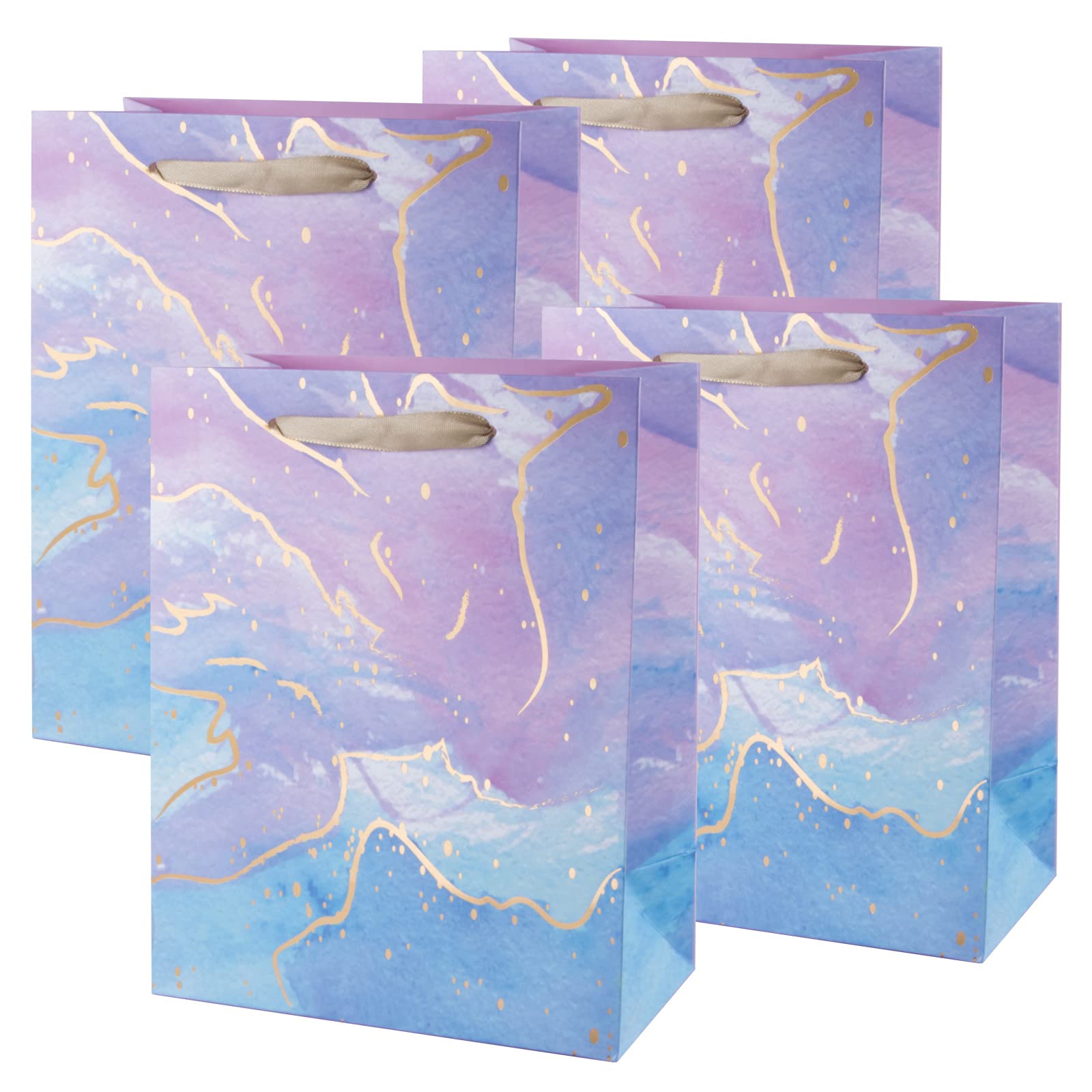 Medium Size Gift Bags,4 Pcs Coloful Little Heart Pattern Gift Bag with Ribbon Handles DIY Paper Gift Bags for Presents, Parties, Shopping, Parties,Wedding, Baby Shower (23x 18x 10 cm）