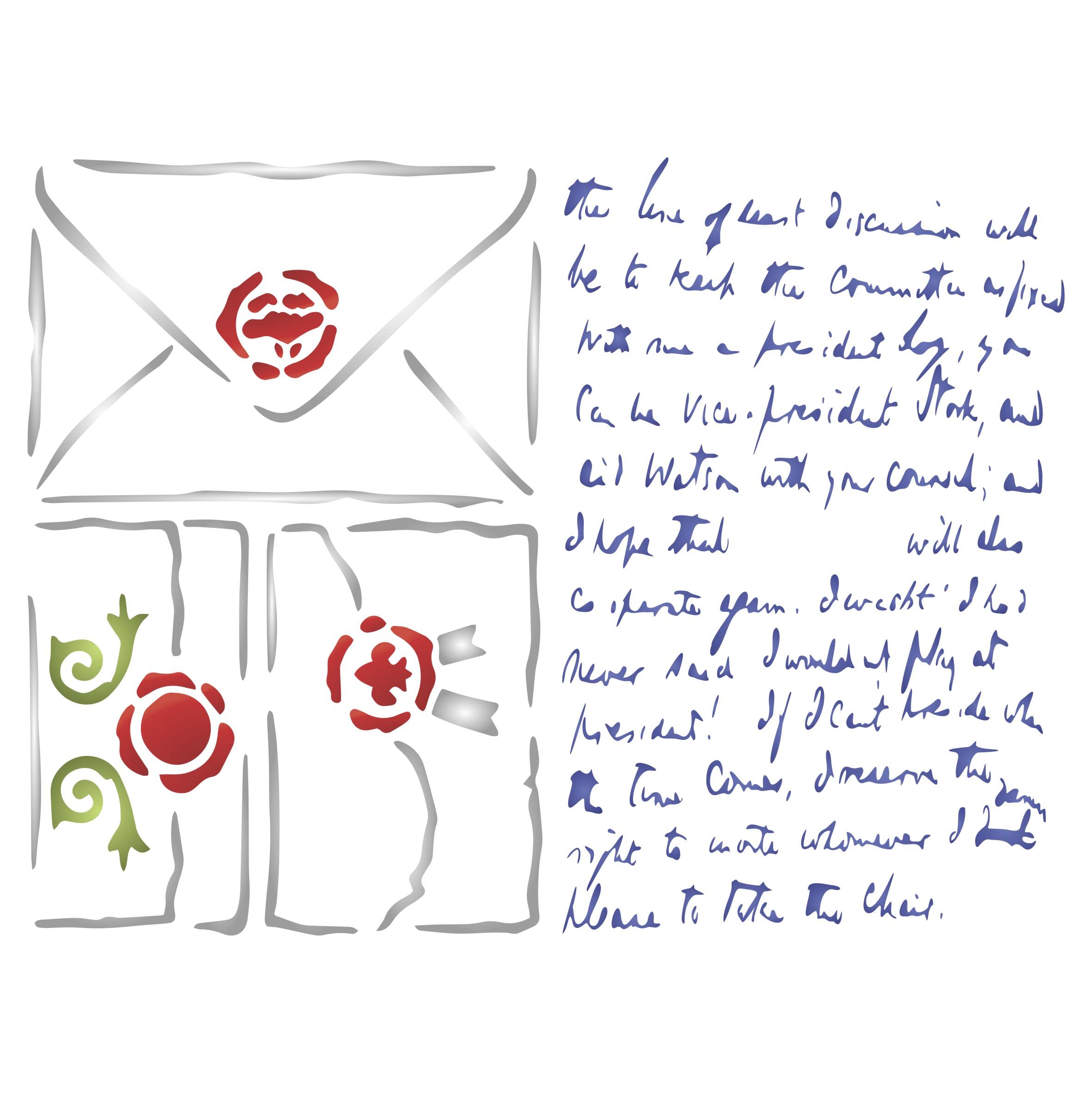 Envelope Stencil, 21.5 x 16.5 cm (M) - Vintage Ephemera Style Script Mail Envelopes Stencils for Painting Template