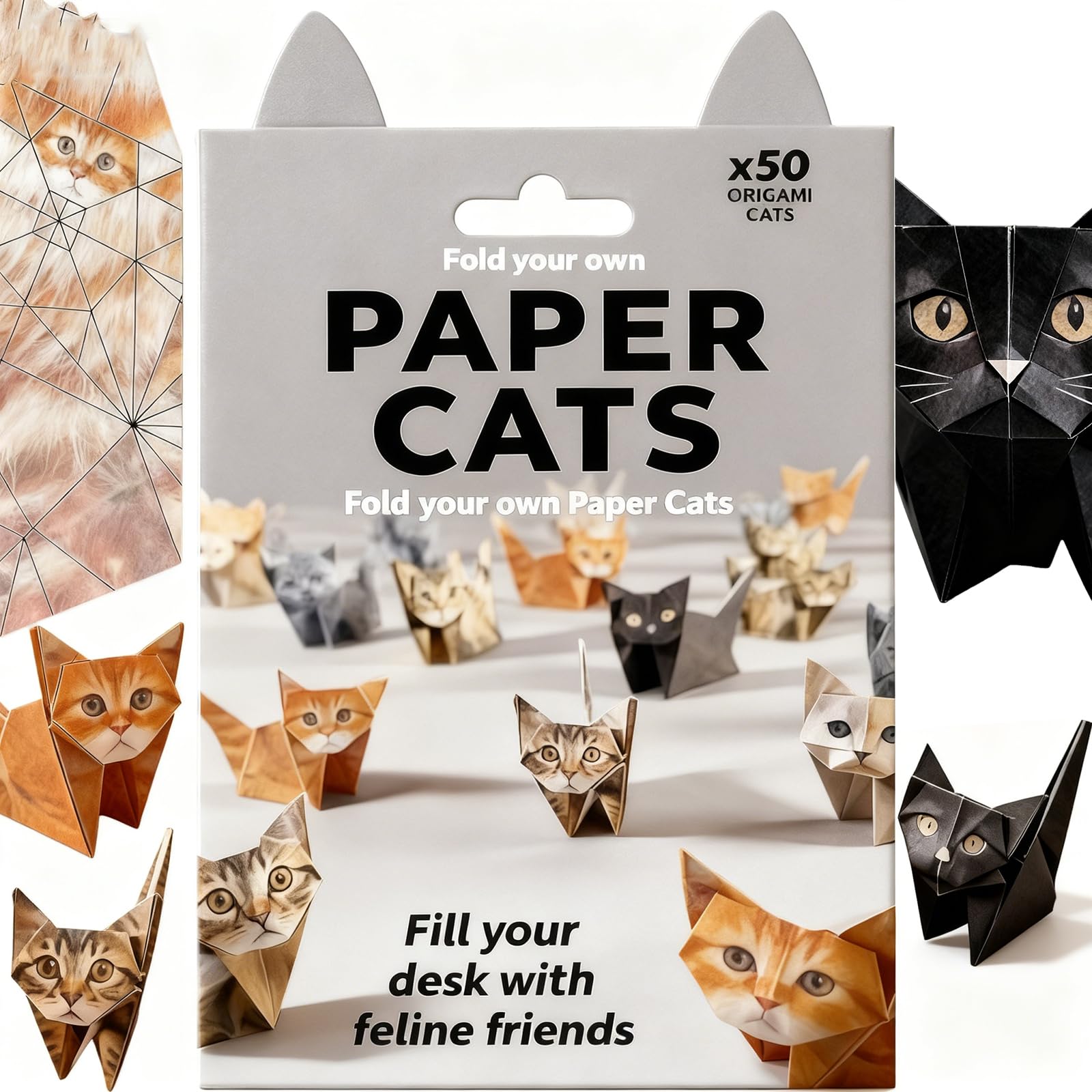 Kilibili 50 Pack DIY Paper Cat Origami Kit - 3D Cute Animal Folding Craft, Creative Holiday Activity Set for Christmas Decoration & Cat Lover Gifts โ image 1