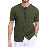 YTD Men's Knit Casual Button Down Shirts Short Sleeve Textured Summer Beach Shirts