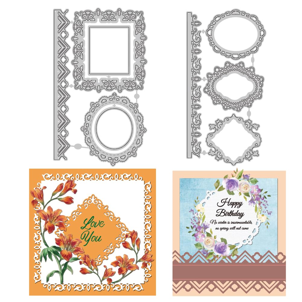 INFUNLY 2PCS Lace Border Cutting Dies for Card Making Round and Square Lace Frame Die Cuts Lace Edge Cutting Dies Metal Bookmark Cutting Dies for Card Making DIY Scrapbooking Album Decor