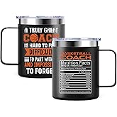 Culaiwan Basketball Coach Gifts for Men, Basketball Coach Nutrition Facts Stainless Steel Mug for Appreciation, Christmas, 12oz Insulated Travel Coffee Cup with Handle
