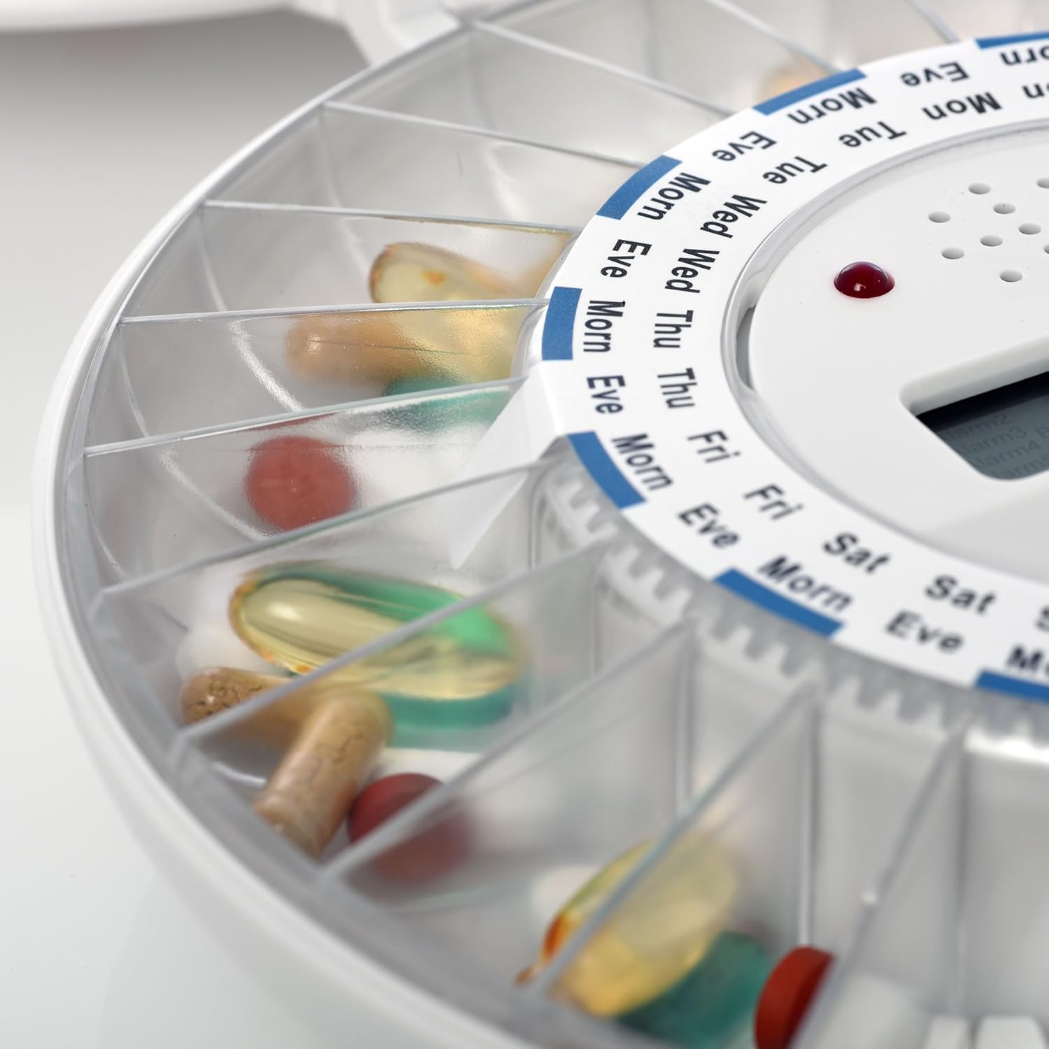 LiveFine Automatic Pill Dispenser, 28-Day Electronic Medication Organizer with Alerts, Flashing Light and Safety Latch - Dispenses Prescriptions Up to 6 Times Per Day - Solid White Lid: Health & Personal Care