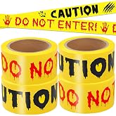 Halloween Decorations Caution Tape 2In x 328Ft,Blood Color 2Pcs DO NOT ENTER and Black 2Pcs CAUTION Tape,Halloween Outdoor Decor DIY Tape Scary Warning for Indoor & Outside,Party Supplies,Danger Zones