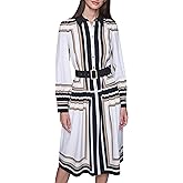 Karl Lagerfeld Women's Collared Printed Silky Crepe Belted Midi Dress
