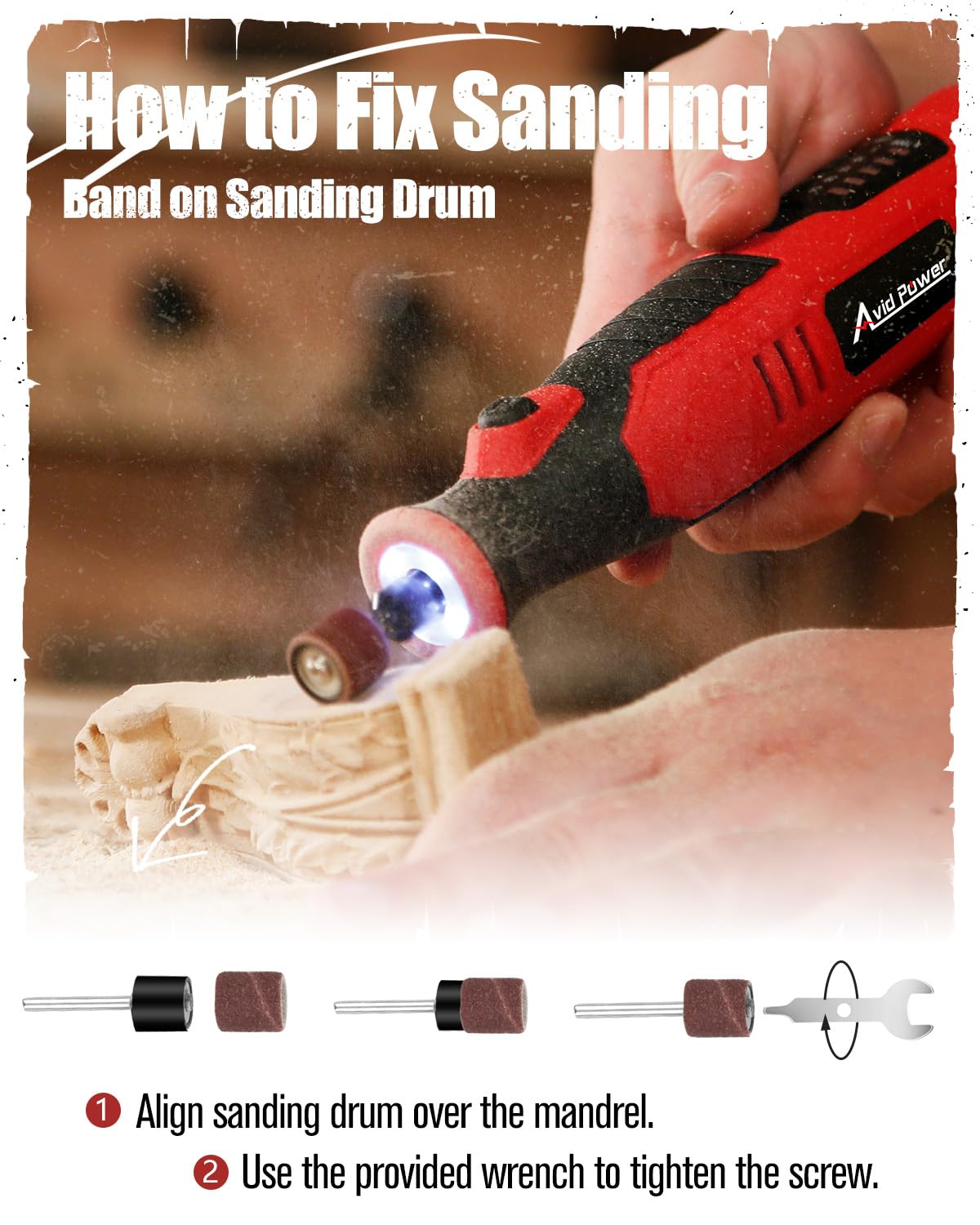 AVID POWER Cordless Rotary Tool 2.0 Ah 8V Rechargeable Rotary Tool, 4 Front LED Lights, 5 Speeds, 60 Pcs Rotary Accessories with Bag for Carving, Engraving, Sanding, Polishing and Cutting - Red