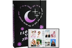 SZHTSWU A5 Binder Kpop Photocard Album with 20 Pcs Inner 3 Inch Photo Album Sleeves in Loose Leaf Refillable 6 Rings Binder Cover Photocard Holder Book for Picture Cards Storage (Star Moon Black)