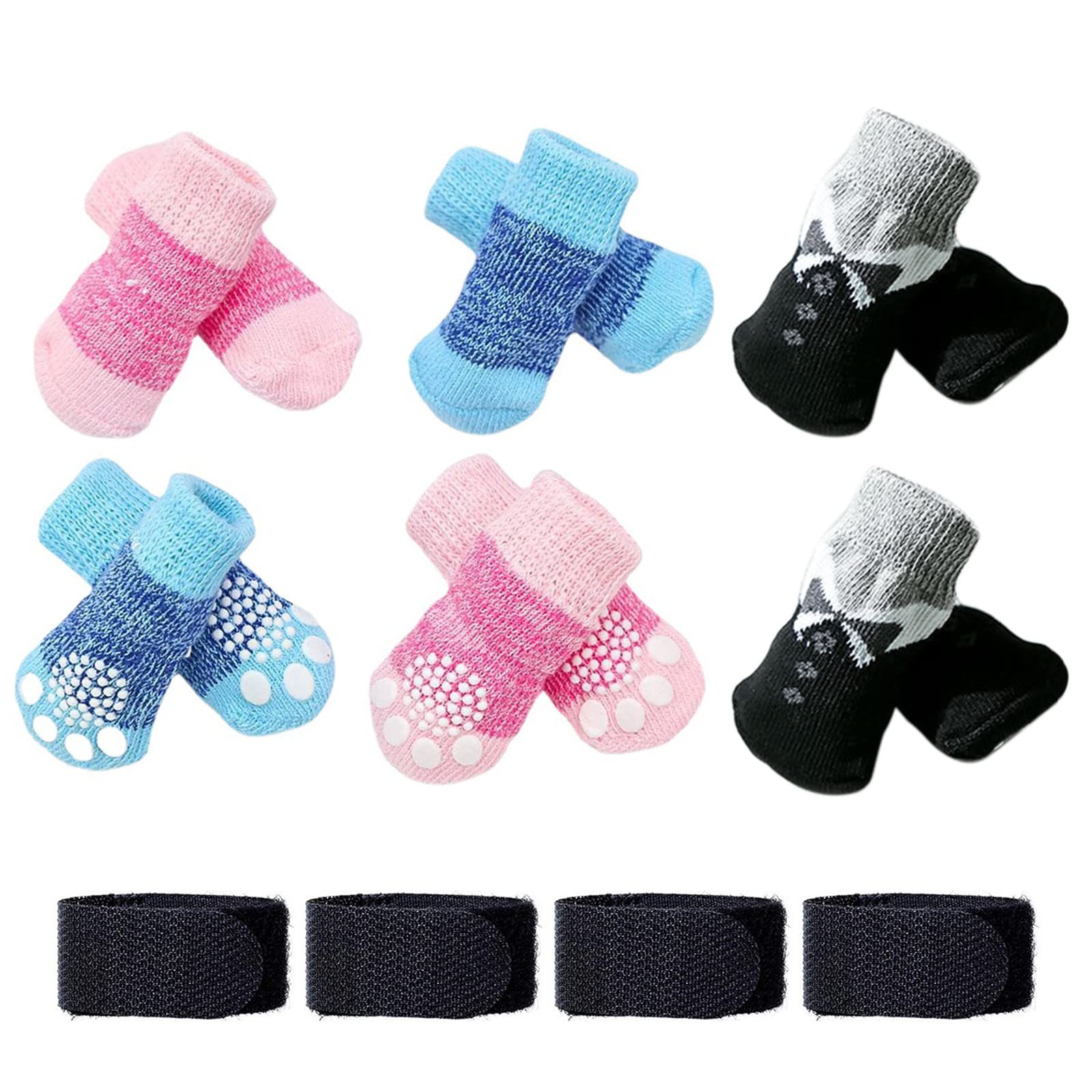 Avaner Dog Socks Set, 12 Pcs Dog Grip Socks, Indoor Anti-Slip Paw Protector with Adjustable Straps for Small Dog