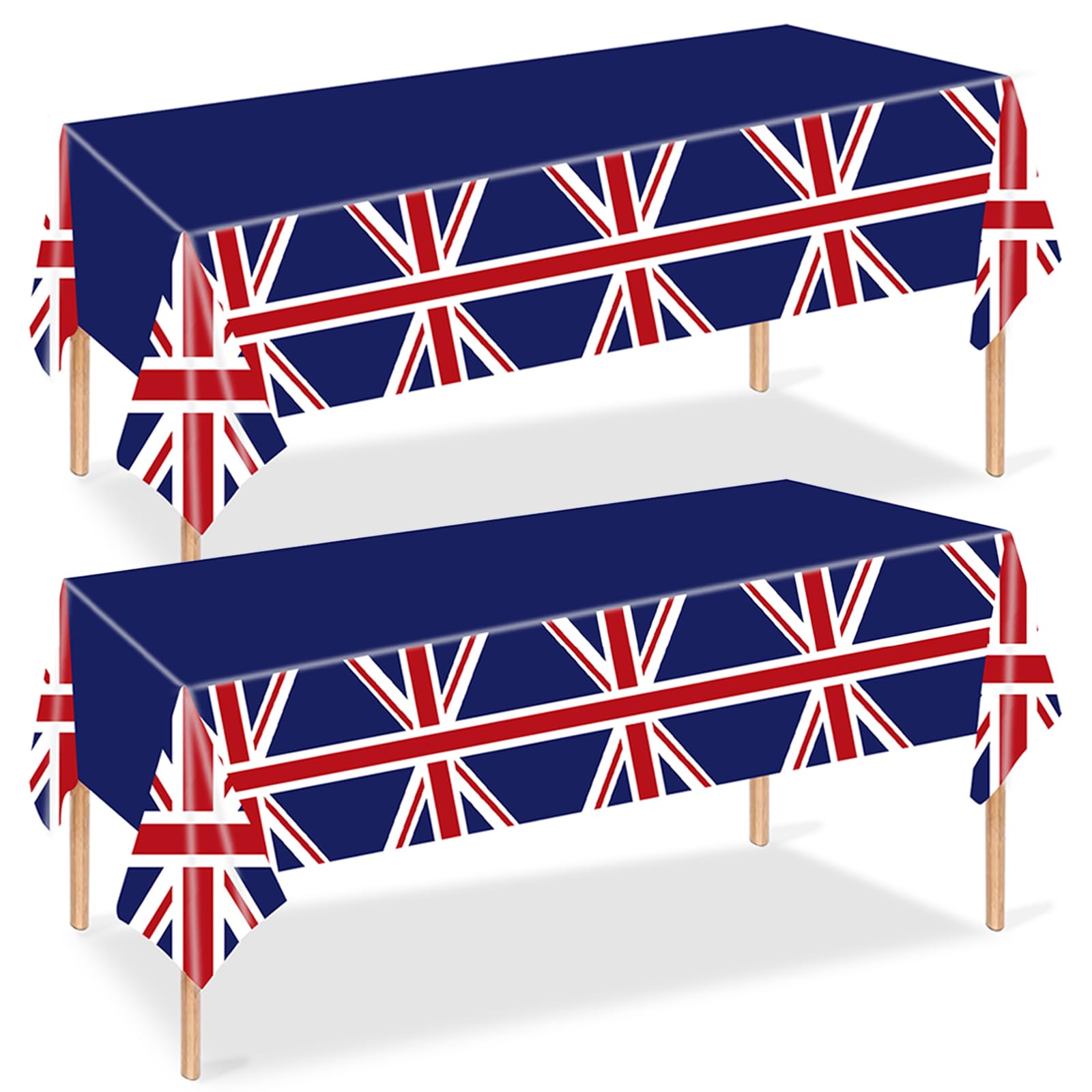 2Pcs 274 * 137cm Union Jack Table Covers,VJ Day England Table Cloth Union Jack Party Plastic Tablecloth,GB Tablecover for Street Party Decor,National Events King,80th UK Table Ware