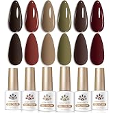 BORN PRETTY Fall Winter Gel Polish Brown Chocolate Caramel Burgundy Red | Rust Red Mocha Olive Green Grey,Soak Off Gel Nail Polish,Salon Manicure and Nail Art DIY at Home,Long-Lasting,Easy to Apply