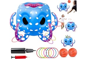Bloolilies Octopus Pool Toys for Kids Ages 4-8, 2-in-1 Inflatable Pool Floats Basketball Hoop & Ring Toss Water Games for Indoor & Outdoor Pool, Beach, Backyard- Best Summer Gift for Boys Girls