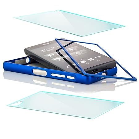Saxonia Aluminium Bumper + 2X Panzerfolie für die Vorder und Rückseite Sony Xperia Z5 Compact Alu CNC Schutz Hülle Case Bumpe