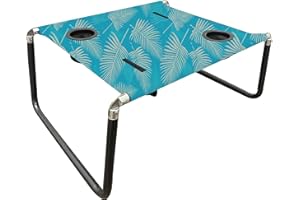 Neso Beach Table - Lightweight, Portable and Foldable Table for Beach, Camping and Outdoor Adventures - Stable Surface - with Cup Holder for Drinks and Phone Pockets - Aqua Fronds