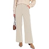 GRAPENT Corduroy Wide Leg Pants Woman High Waisted Fall Business Casual Elastic Waist Loose Trendy Trousers with Pockets