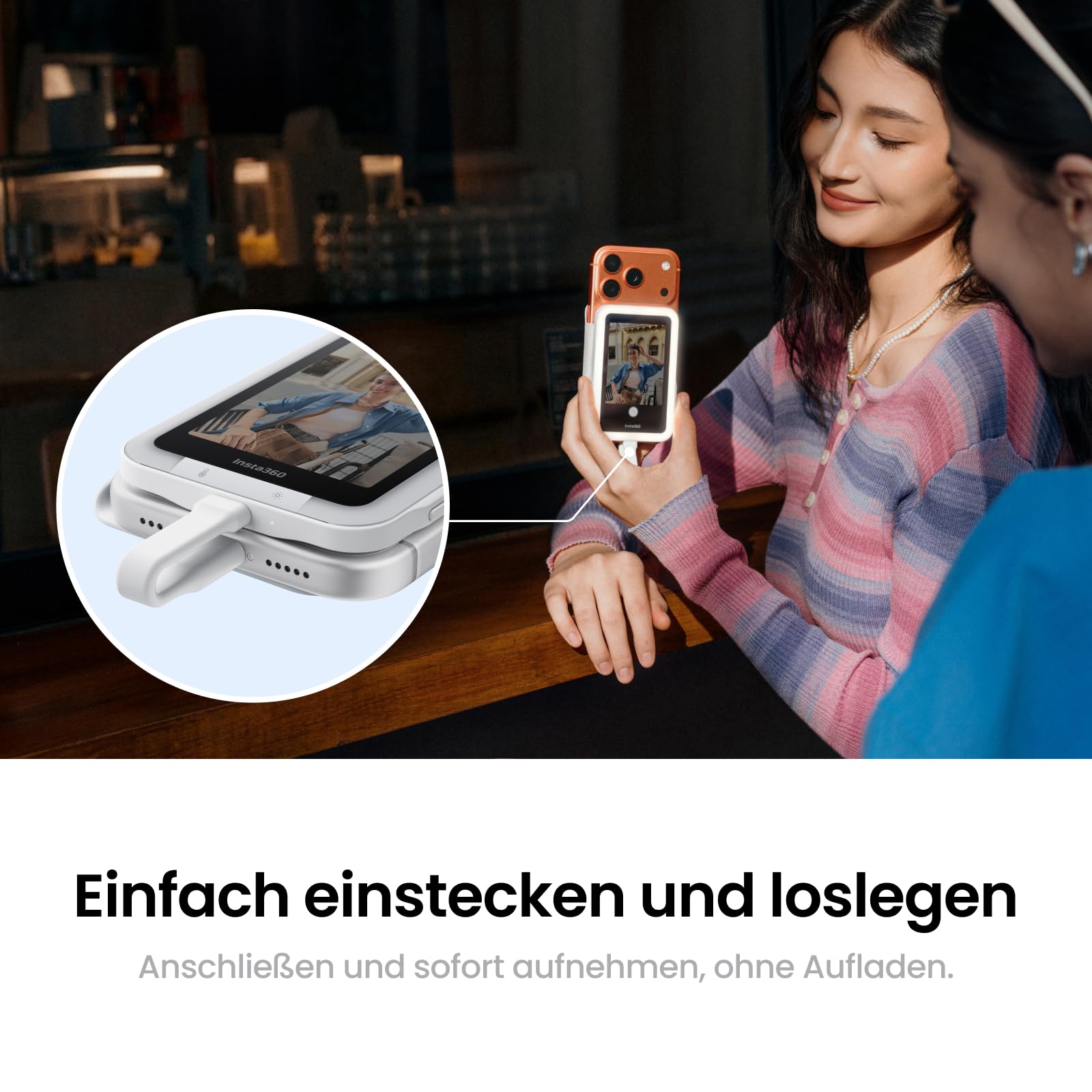 Insta360 Snap Selfie-Bildschirm mit Licht – Magnetischer 4K Selfie-Monitor für Selfies, Vlogging, Kompatibel mit iPhone 15/16/17 Pro, Einstellbares Licht, Touchscreen-Steuerung, Kabel-Sofortverbindung 4