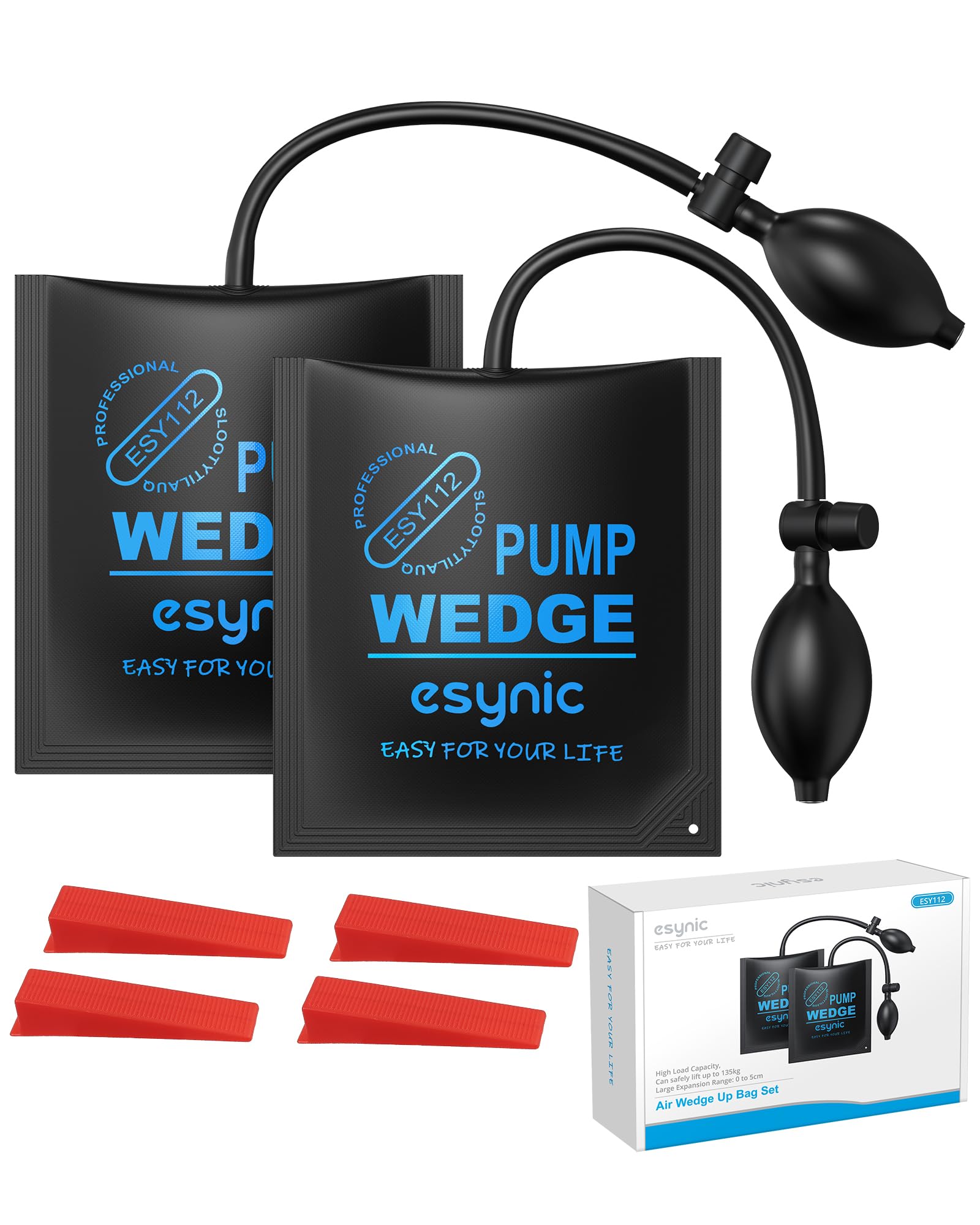 eSynic Air Wedge Up Bag Popular 2pcs Air Wedge Pump Up Bags Pump Tools Car for Door Window Installation and Car Repair with 4 Plastic Wedges