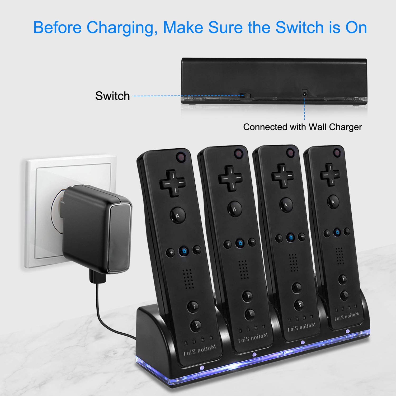 Wii Remote Battery Charger, Moclever 4 port Charging Station Dock with