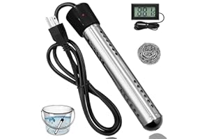 HUVOPUMO Immersion Water Heater Electric, 2000W Portable Water Heater with 304 S S Guard & LCD Thermometer, Fast Heating Bucket Heater, Ideal for Small Bucket Bathtub, Small Pool, Home Camping Outdoor Use