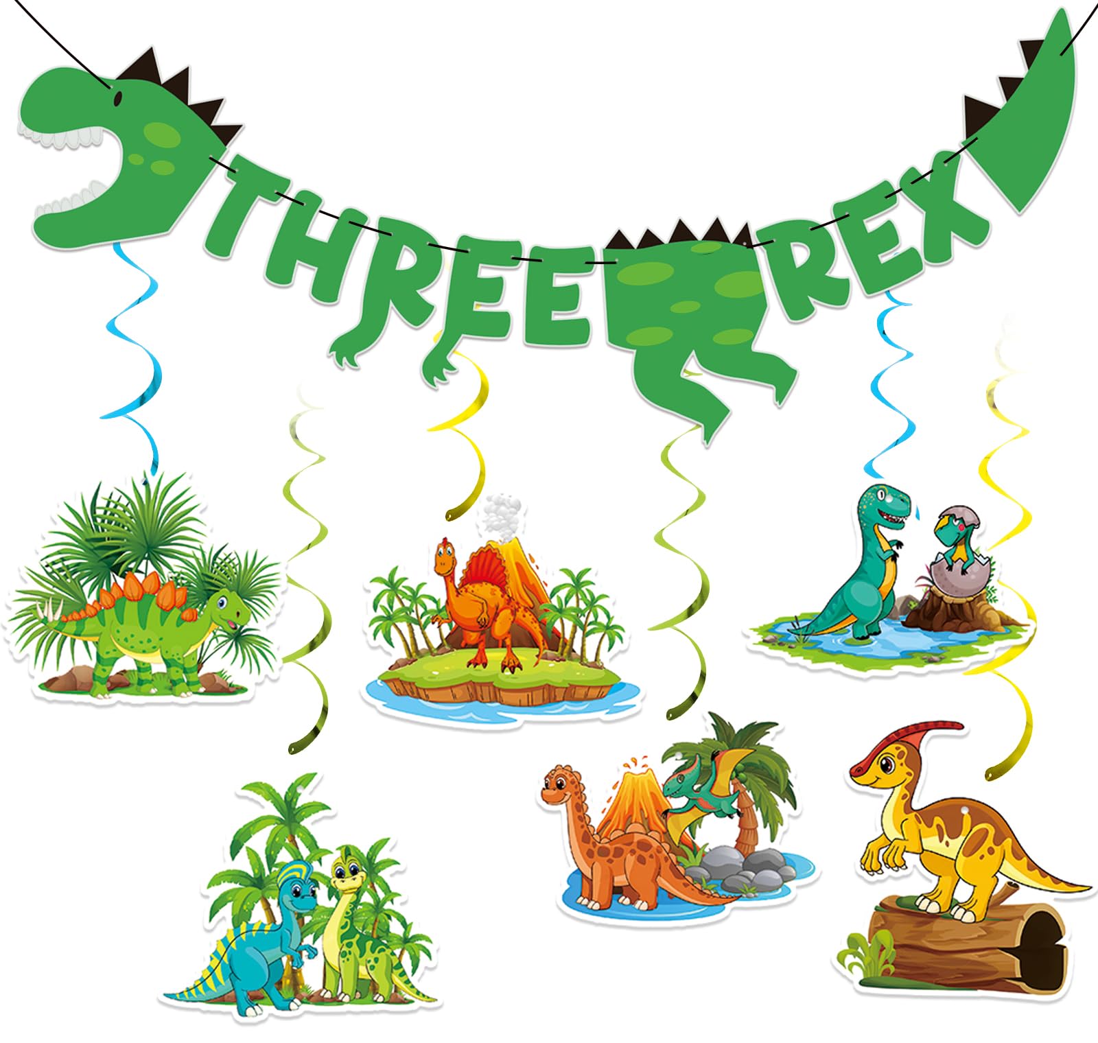 Photo 1 of Dinosaur Birthday Decorations - Three Rex Birthday Decorations Boy Dinosaur Banner Three Rex Banner