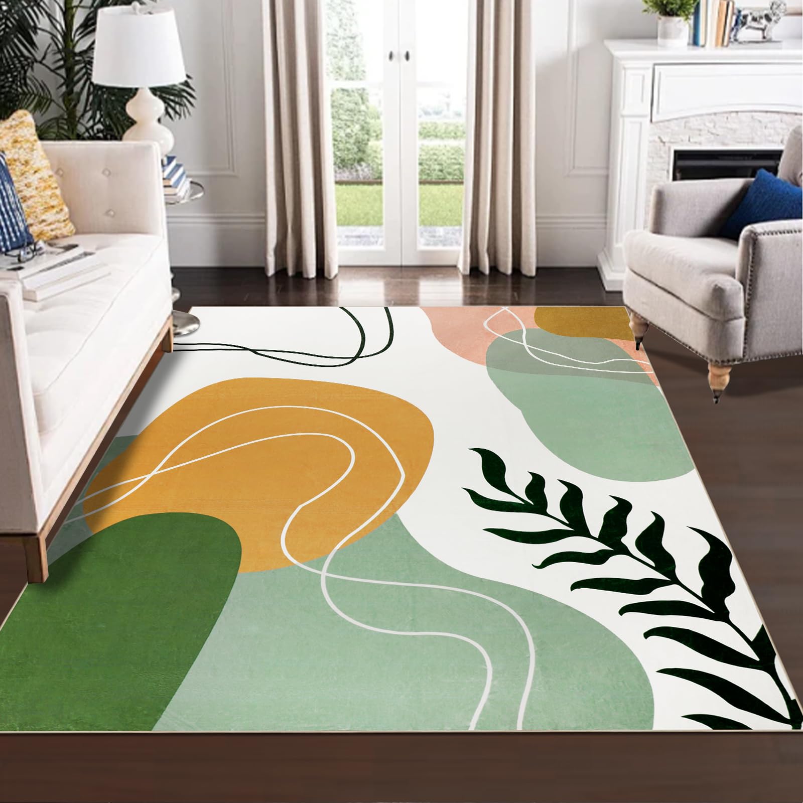 Photo 1 of Green Rugs for Living Room,5x7 Area Rug,Washable Boho Rug,Abstract Rug,Mid Century Modern Non-Slip Carpet for Dining Room Nursery Kids Room Home Office Decor