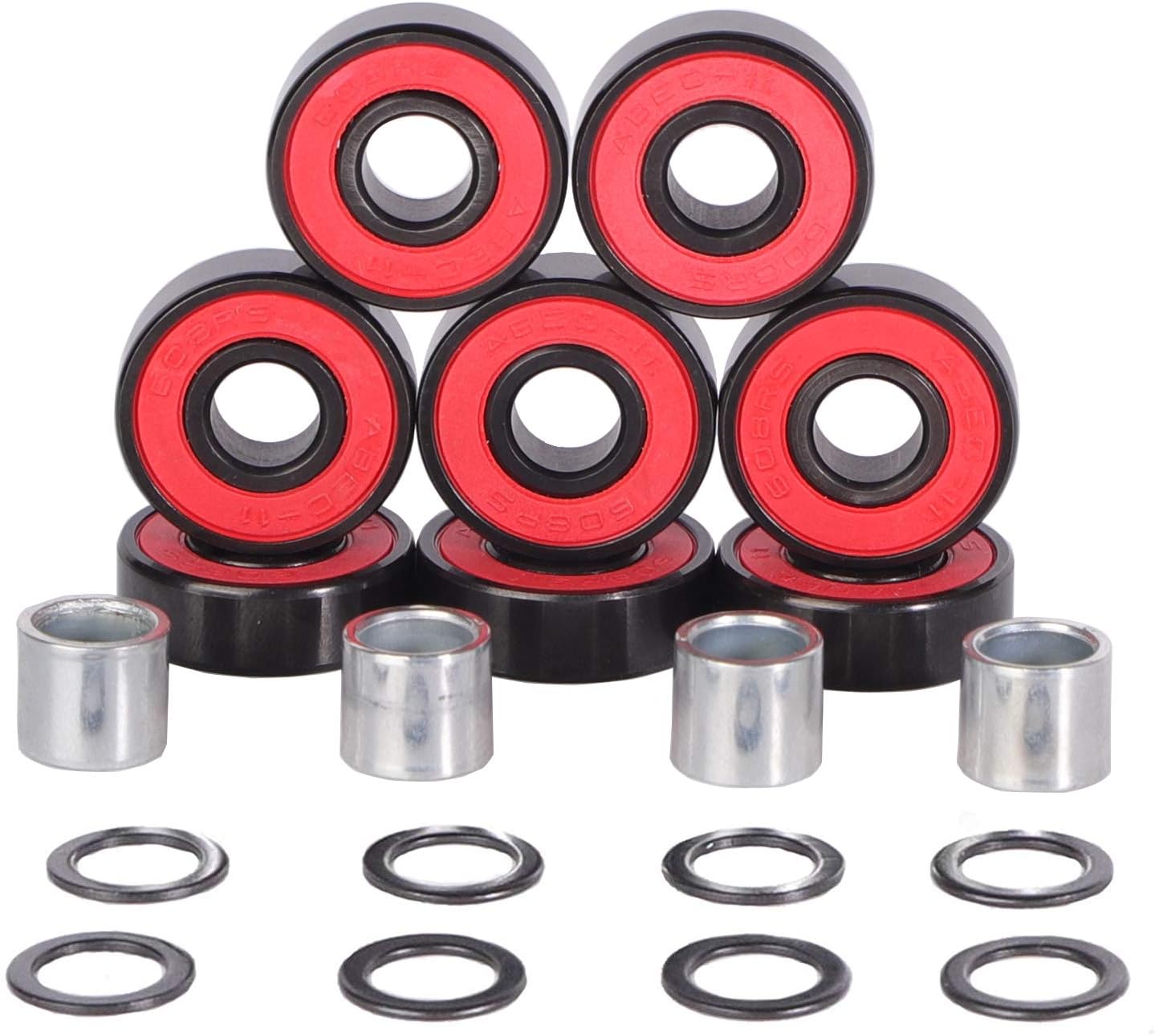 Redsia Skateboard Bearings ABEC 11 Precision 608 2RS with Spaces and Speed Washers for Longboard, Mini Cruisers, Scooter, Roller Skates, Inline Wheels (Set of 8 Pcs)
