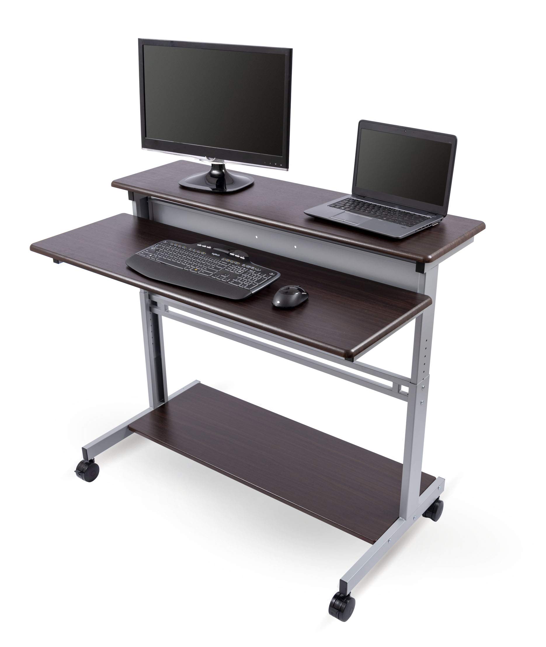 Mobile Ergonomic Stand up Desk Computer Workstation (48", Dark Walnut