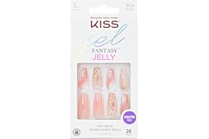 KISS Jelly Fantasy Press On Nails, Nail glue included, 'Jelly Cat', Multicolor, Long Size, Coffin Shape, Includes 28 Nails, 2g glue, 1 Manicure Stick, 1 Mini File