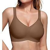 Vertvie Seamless Bra Full Coverage Comfort Wireless Push Up Support Bra V Neck Bralettes Sleep T-Shirt Bra (3X-Large,Coffee)