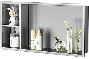 Bernkot Stainless Steel Shower Niche 24" X 12" Brushed No Tile Needed Wall Niche with Shelf Recessed Horizontal Niches for Bathroom Storage