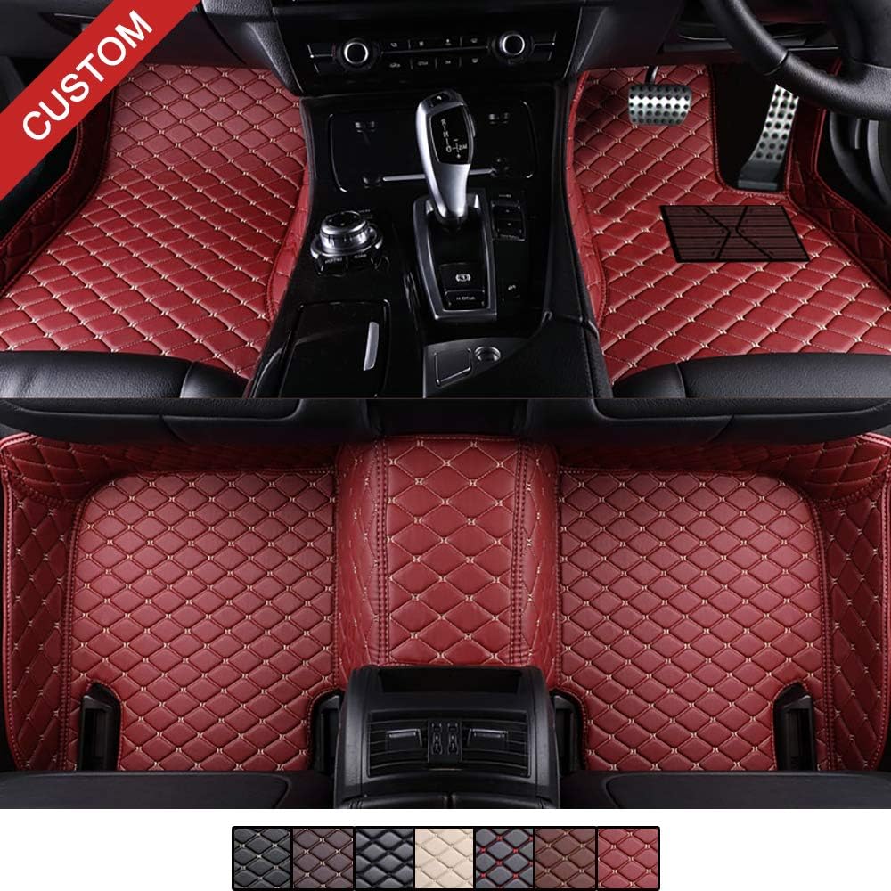 VEAOO Tailored Car Floor Mats for Ṃercedes-Benz C Class W205 Saloon 2014-2019, Custom Laser Measured Faux Leather All Weather Full Coverage Waterproof Carpets XPE Liner (Wine Red)