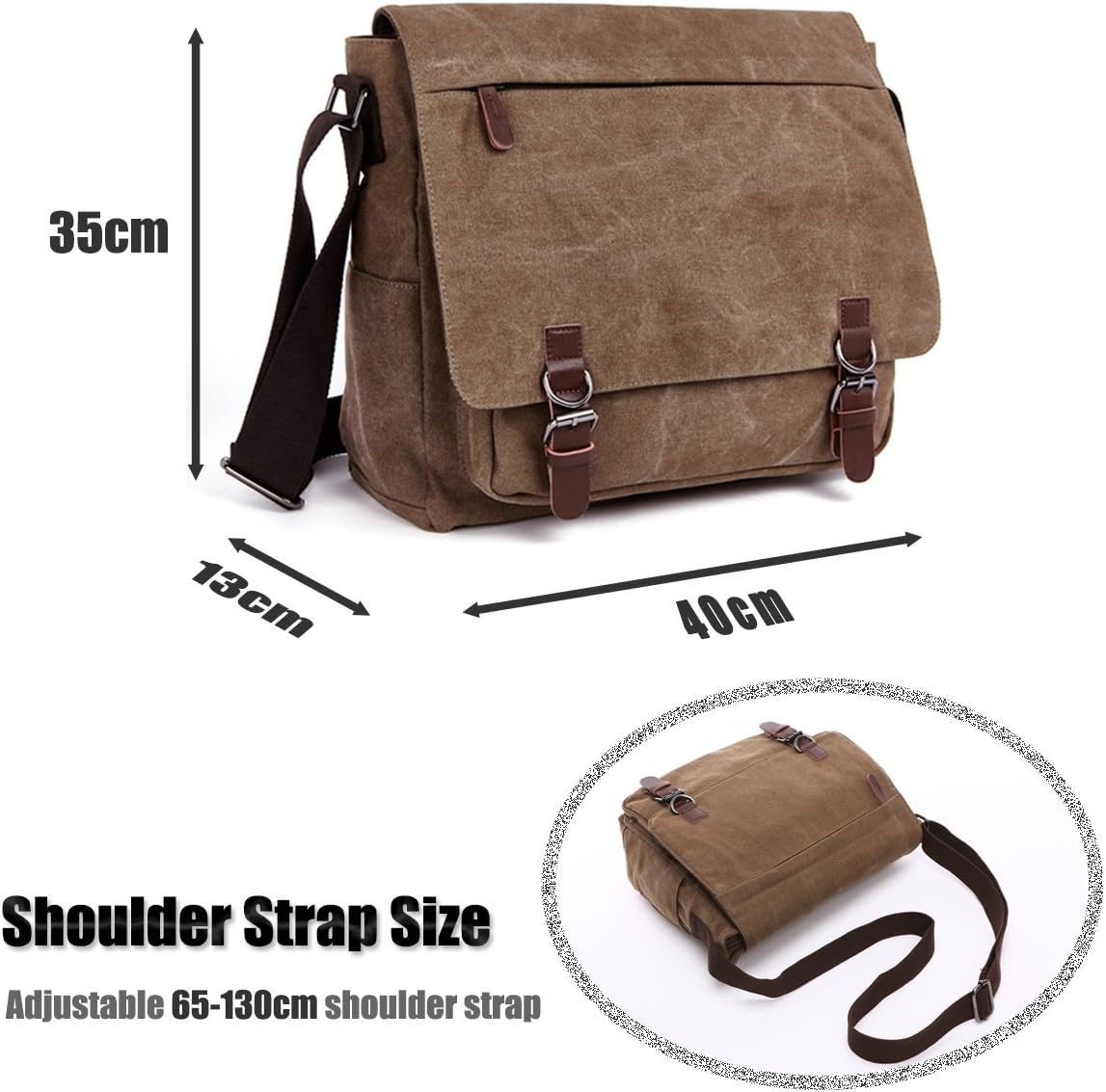 LOSMILE Hombres Lona Bolso de Bandolera La Bolsa de Mensajero Bolsa de Lona  Bolsa de Hombro 16 Pulgadas Bolsa de Ordenador. Café Bolsos bandolera  Equipaje